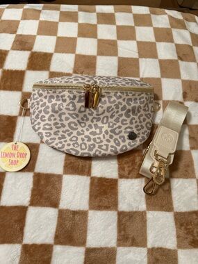 Lemon Drop Shop Neutral Leopard Print Crossbody Bag with Adjustable Strap